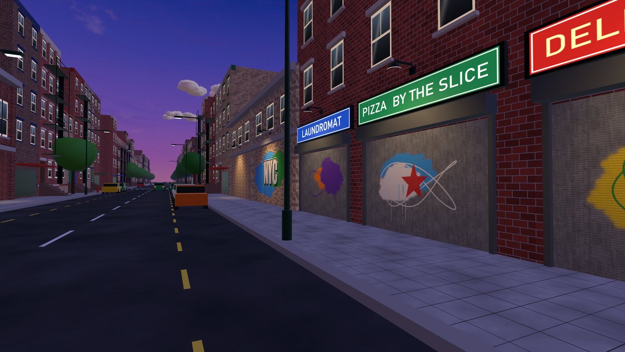 The street at night with painted shutters